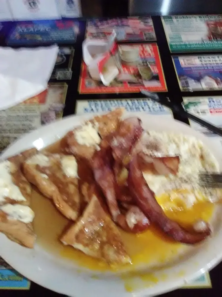 French Toast Eggs and Bacon Strips